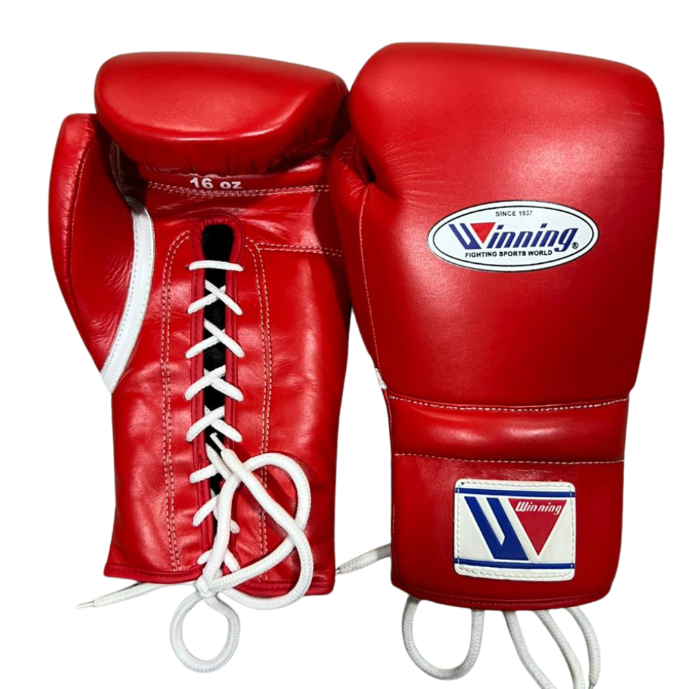 Handmade Red Boxing Gloves 16oz – Premium Leather Lace-Up Training Gloves